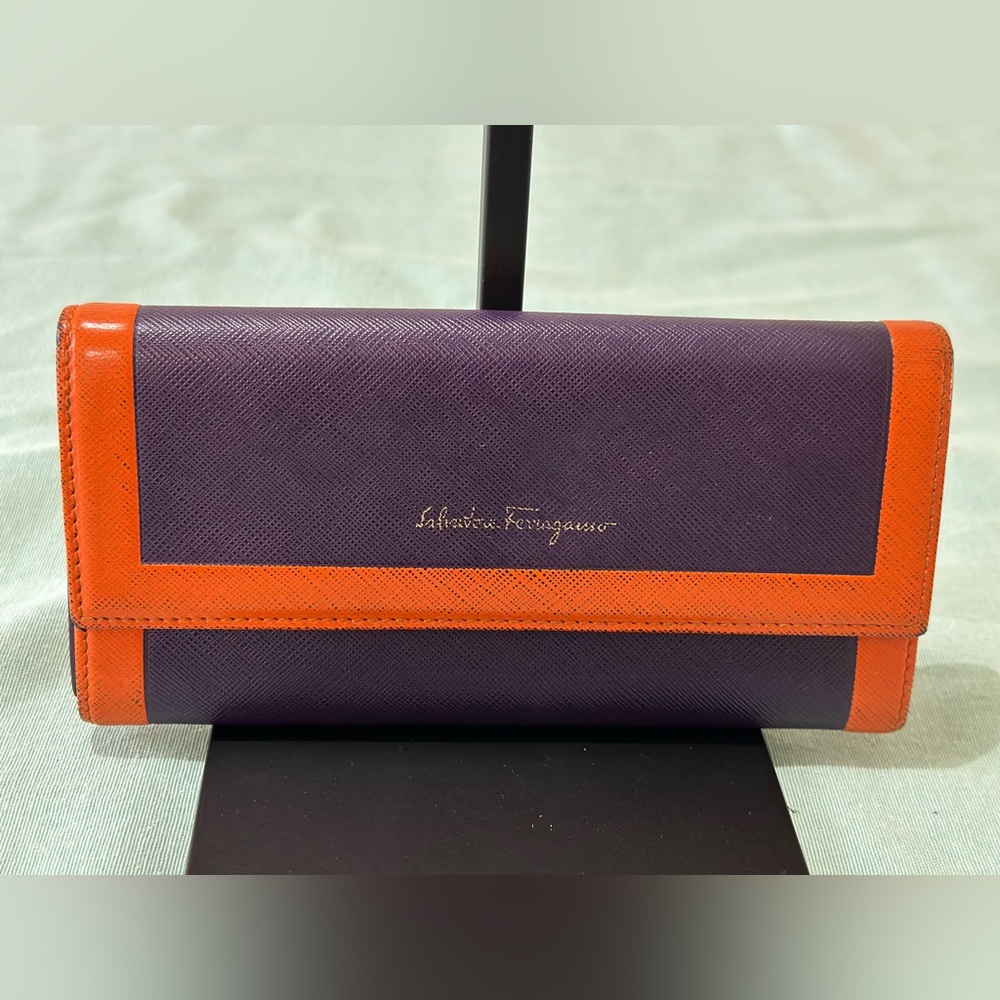 Authentic Salvatore Ferragamo blueish/purple  and Orange wallet